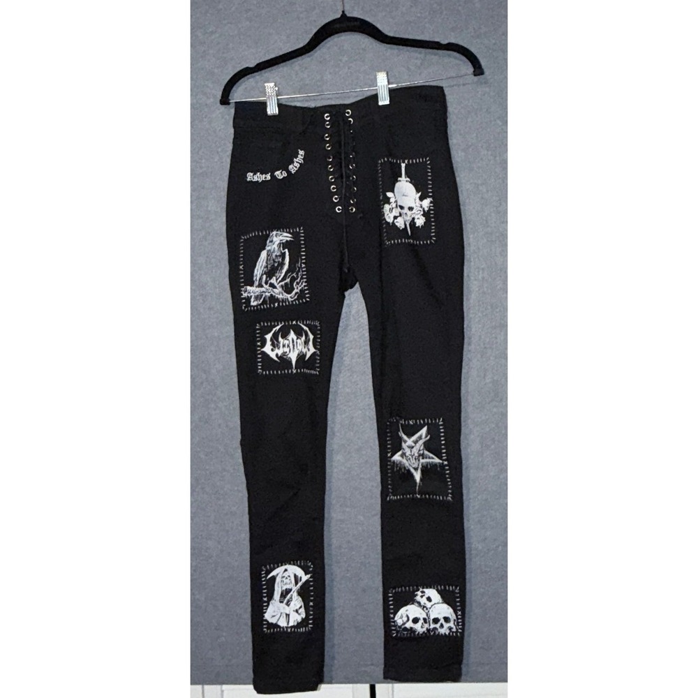 Widow Dolls Kill Black Lace Up Skinny Pants M Gothic Metalcore Grunge Witchy Alt